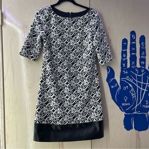 Adrianna Papell Dress Black and White Vegan Leather Cocktail MIDI Dress